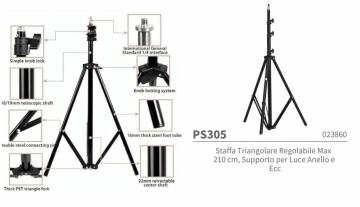 PS305 Staffa Triangolare Regolabile Max210 cm, Supporto per Luce Anello eECC