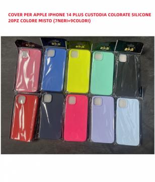 COVER PER APPLE IPHONE 14 PLUS CUSTODIA COLORATE SILICONE 20PZ COLORE MISTO (7NERI+9COLORI)