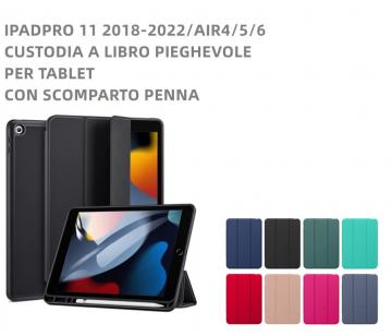 obastyle IPADPRO 11 2018-2022/AIR4/5/6 CUSTODIA A LIBRO PIEGHEVOLE CON SCOMPARTO PENNA 10PEZZI(4NERI+6COLORI MISTI)