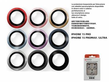 IPHONE 15 PRO/PRO MAX VETRO DI FOTOCAMERA COLORATE 10PEZZI(4NERI +6COLORI MISTI)