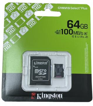 Kingston canvas select plus Micro 64gb SDCS3 classe 10 Uhs-i Adattatore
