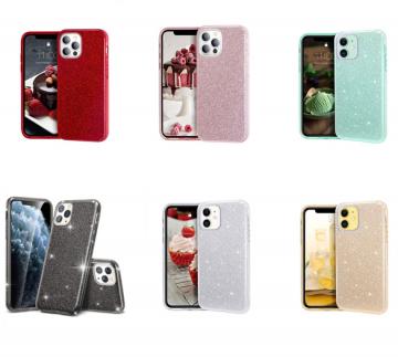 IPHONE 15 PLUS DOUBLE LAYER AND GLITTER HARD COVER CASE 10 PEZZI (2 BIANCHI 2 ROSA +6 COLORI MISTI)