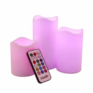 Gladle®, HL-FC01 - Candele senza fiamma, cambia 3 colori, con telecomando, 10 cm, 12 cm e 15 cm