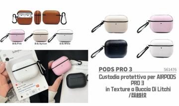 Custodia protettiva per AIRPODS PRO 3 in Texture a Buccia Di Litchi 4pz colore misto
