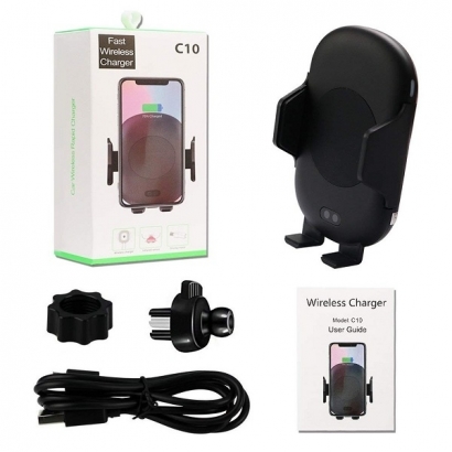 C10 Supporto + Ricarica Rapida Wireless per Auto con Gancio a Sensore