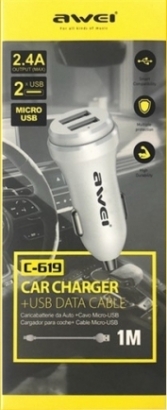 Awei C-619 Caricatore per Auto + Cavo Micro-USB, 2 usb, 2.4A