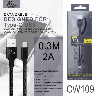 Ellie CW109 cavo type-c in nylon, 2a, 30cm