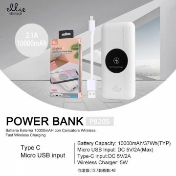 Ellie PB205 powerbank wirless ricarica rapida, 5w, 1usb, 2.1a, 10000mAh