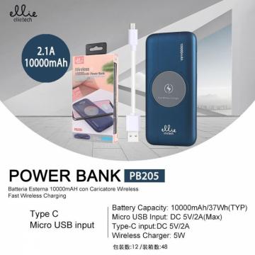 Ellie PB205 powerbank wirless ricarica rapida, 5w, 1usb, 2.1a, 10000mAh