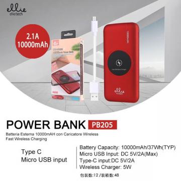 Ellie PB205 powerbank wirless ricarica rapida, 5w, 1usb, 2.1a, 10000mAh