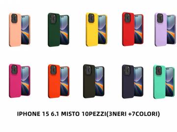 IPHONE 15 CUSTODIA SILICONE COLOR MISTO 10PEZZI（3 NERI +7COLORI)（仿原系列2.0 大孔）