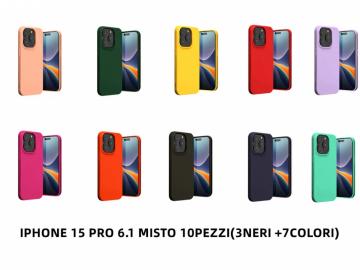 IPHONE 15 PRO CUSTODIA SILICONE COLOR MISTO 10PEZZI(仿原系列2.0大孔）(3NERI+7COLORI)