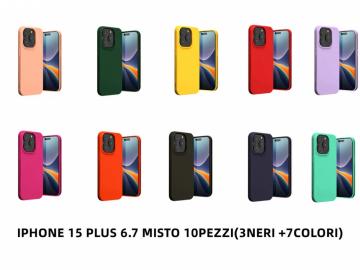 IPHONE 15 PLUS CUSTODIA SILICONE COLOR MISTO 10PZZI（3 NERI +7COLORI)(仿原2.0大孔）