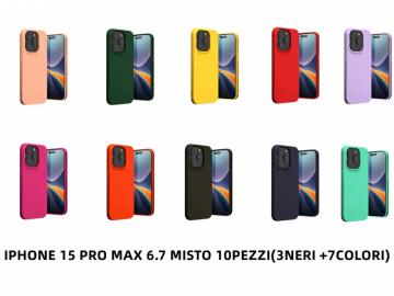 IPHONE 15 PRO MAX/ULTRA CUSTODIA SILICONE COLOR MISTO 10PEZZI(3NERI+7COLORI)(仿原系列2.0 大孔）