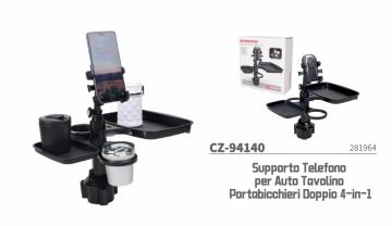 ELLITECK CZ-94140 Supporto Telefono per Auto Tavolino Portabicchieri Doppio 4-in-1