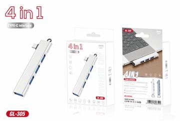 ELLITECK GL-305 Hub USB-C Adattatore Multiporta 4 in1 USB