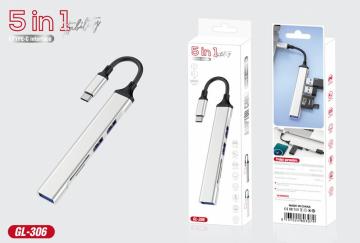 ELLITECK GL-306 Hub USB-C Adattatore USB con Lettore di Schede SD  Multiporta 5 IN 1