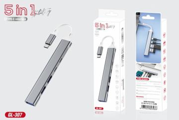 ELLITECK GL-307 Hub USB-C Adattatore Multiporta 2 USB-C 3 USB 5 IN 1