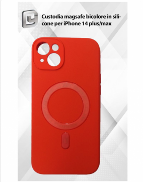 IP 14 PLUS CUSTODIA MAGSAFE BICOLORE CON FORO DI PRECISIONE IN SILICONE