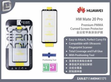 pellicola PMMA curvato con posizionatore per hw mate 20 pro ultrasonic compatihble total cover full glue