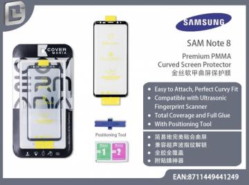 pellicola PMMA curvato con posizionatore per samsung note 8 nero ultrasonic compatihble total cover full