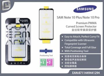 pellicola PMMA curvato con posizionatore per samsung note 10 plus/pro  nero ultrasonic compatihble total cover full