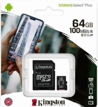 Kingston canvas select plus Micro 64gb SDCS2 classe 10 Uhs-i Adattatore