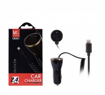 LT CR201 CARICABATTERIE DA AUTO 2.4A IPHONE CAVO FORMA A MOLLA