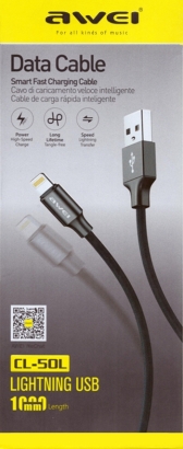 Awei CL-50L Cavo Lightning in Nylon con Ricarica Veloce Intelligente, 1m