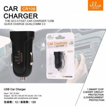 ELLIE CR109 CARICATORE PER AUTO QC 3.0 ,1 USB